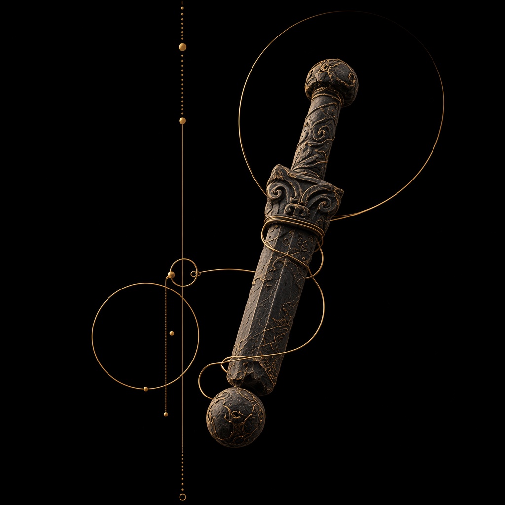 Two dark objects bound by a thin gold filament in black space