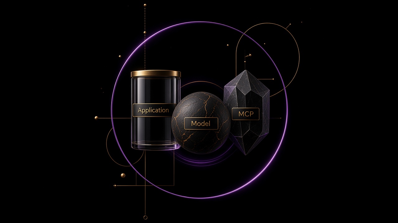 A violet catalog ring holding Application, Model, and MCP on gold collars