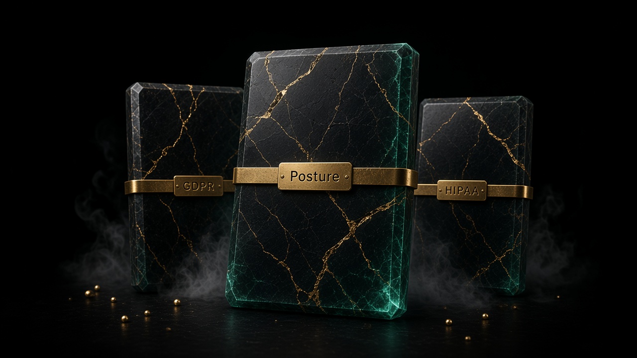 Posture, GDPR, and HIPAA on gold band plaques