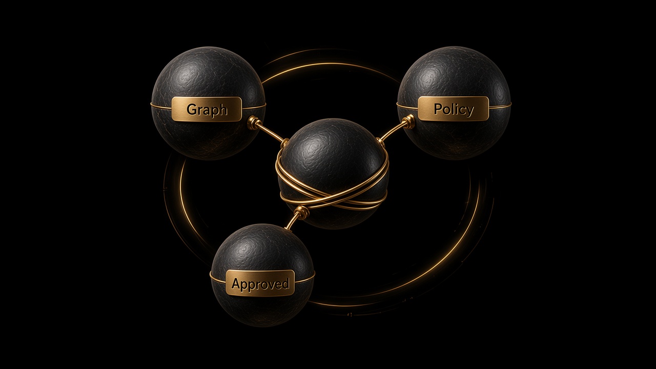 A bound registry sphere wired to Graph, Policy, and Approved nodes