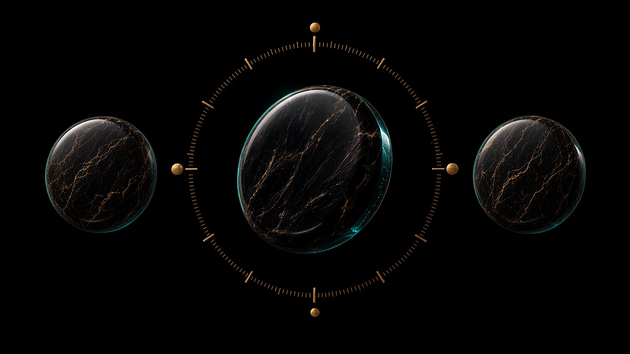 One catalog model ringed among quieter orbs