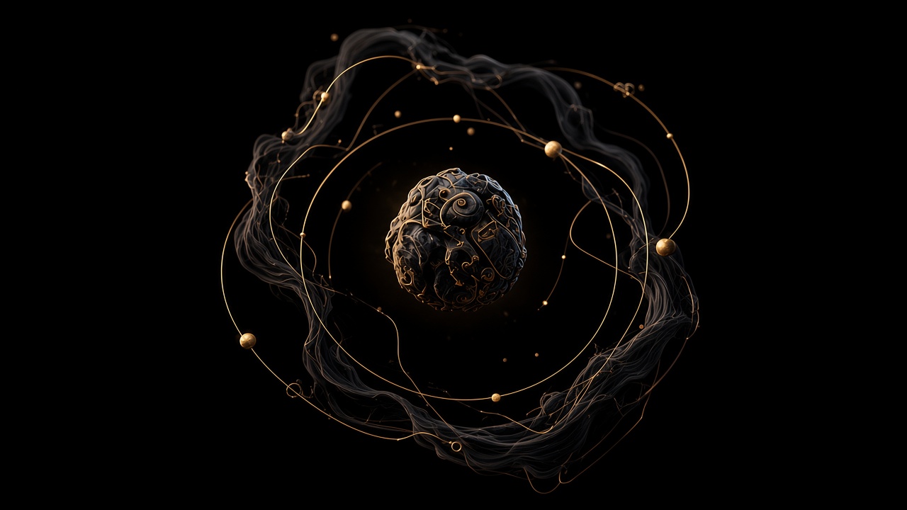 A locked runtime orb with closed gold orbits